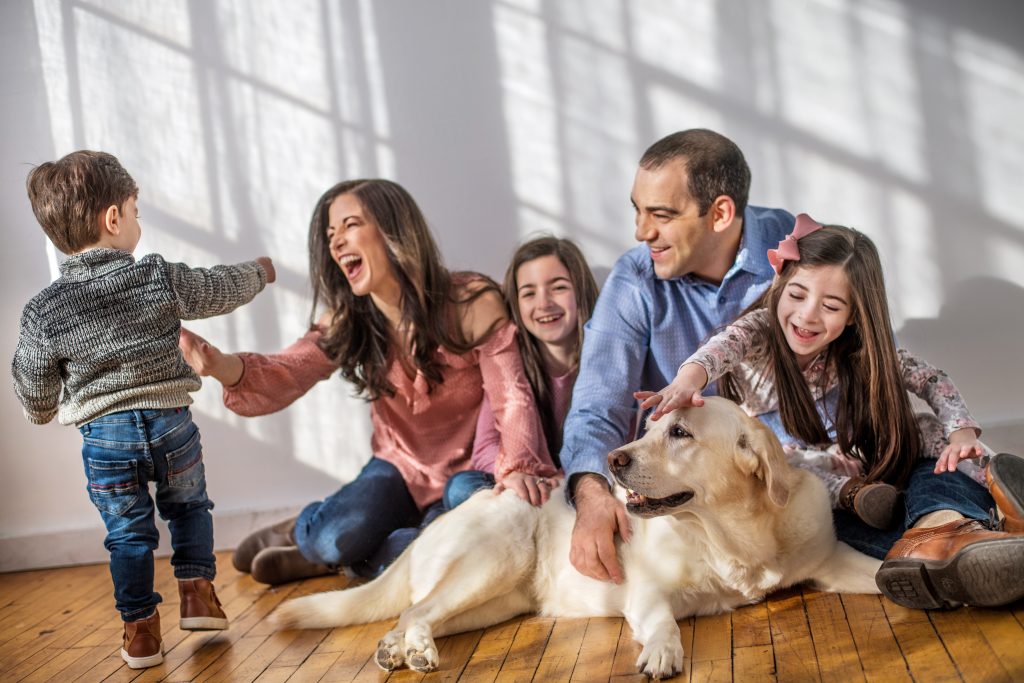 Bluebell Family with children and their senior dog