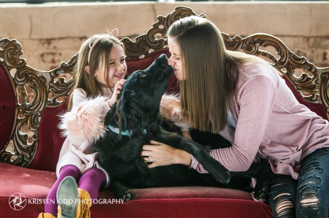 black dog with mother and daughter during Kristen Kidd Photography photo session