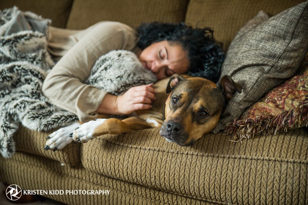 woman and her dog in Perkasie lifestyle pet photo session by kristen kidd photography